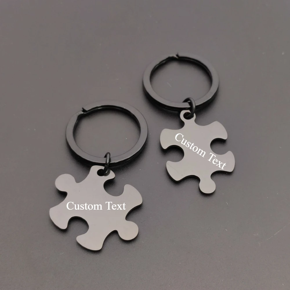 

Custom 2pcs Couple Keyring Women Men Fashion Stainless Steel Puzzle Keychain Bag Key Ring Chain Personalized Creative DIY Gifts