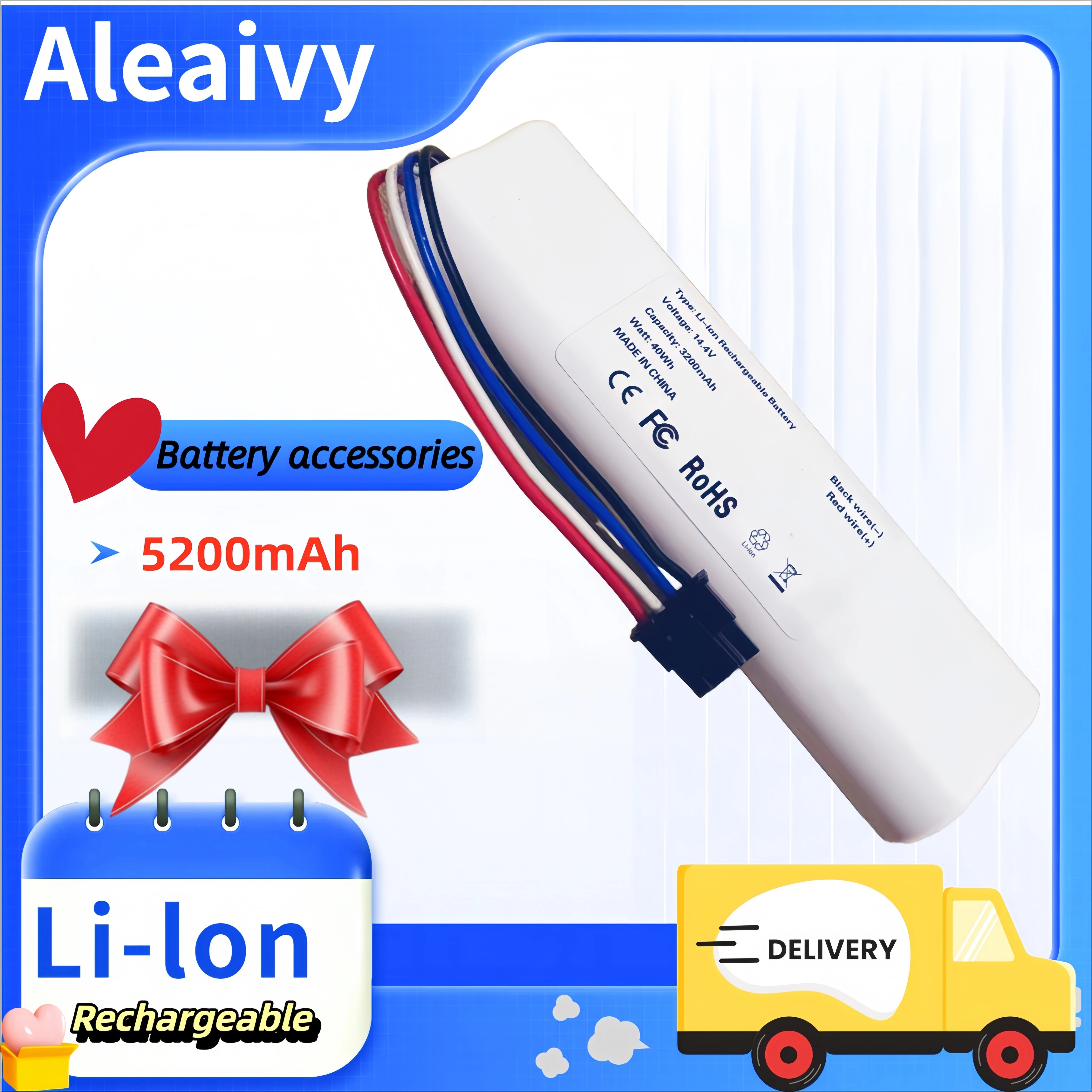 

14.4V 2800mAh Li-ion Battery for Xiaomi Robot Vacuum Mop 2C XMSTJQR2C, Compatible with Trover LDS Finder RLS3 Model