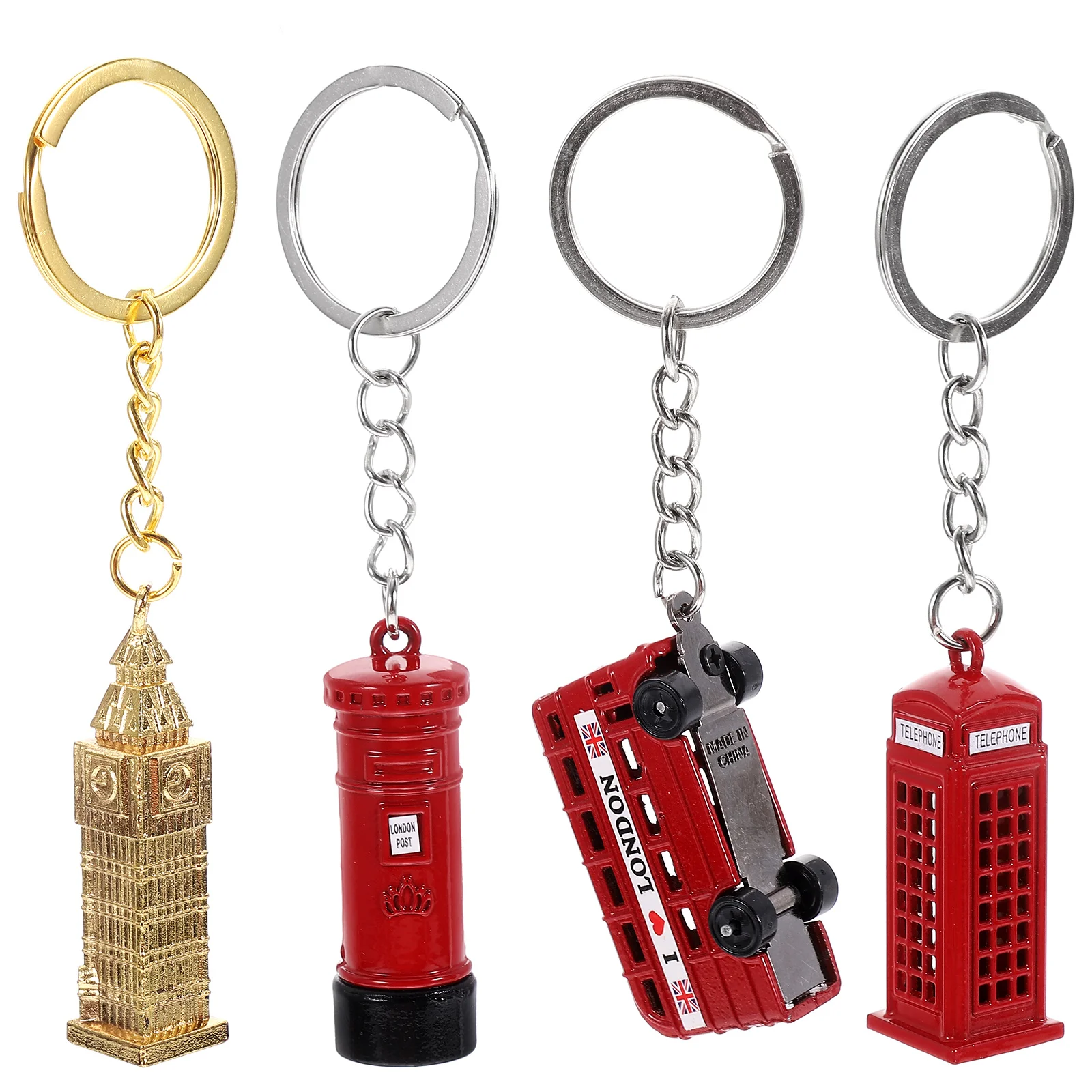 

4 Pcs Key Chain Car Pendant Alloy Bag Retro Keychain Sticker Bus Hanging Zinc Mailbox