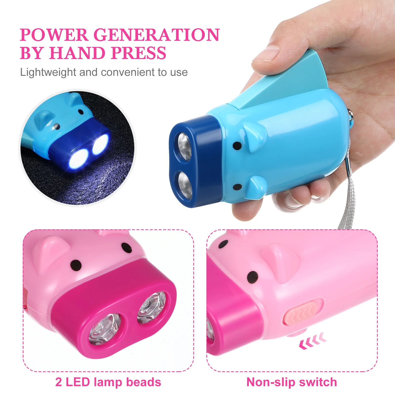 3pcs Cartoon Flashlight Pig Pattern Hand Pressing Small Portable Electric Torch Lightweight Wear Resistant For Outdoor Indoor
