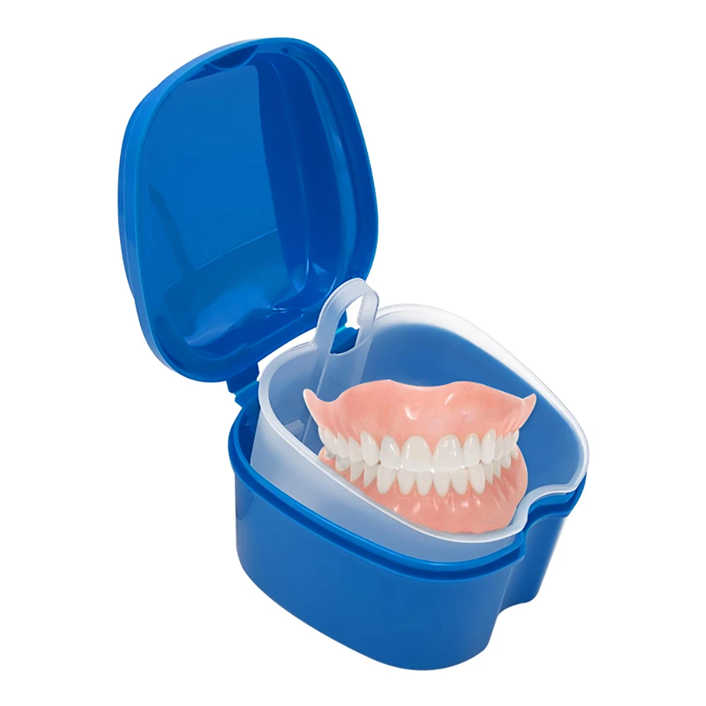 Denture Bath Box Organizer Dental False Teeth Storage Box with Hanging Net Container Cleaning Teeth Cases Artificial Tooth Boxes