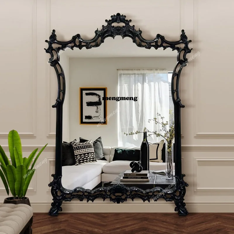 European retro full-body mirror carved floor mirror wedding dress shop large fitting wall decorative mirror