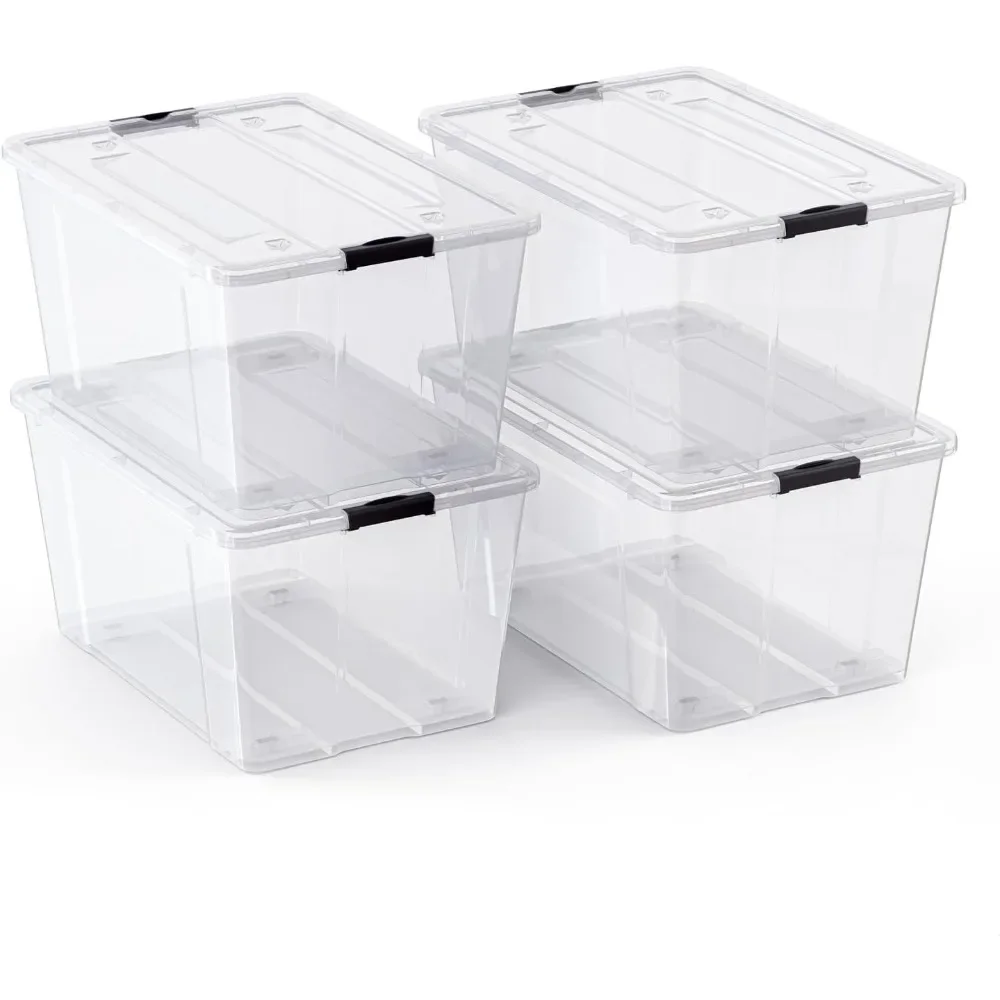 

4 Pack - 75 Qt. Plastic Storage Bin Tote Organizing Container with Ultra Durable Lid and Secure Latching Buckles