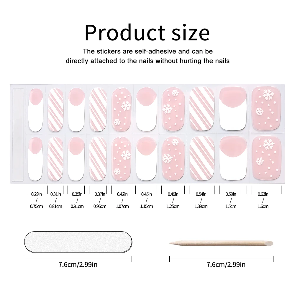 20 Tipps rote Weihnachts-Gel-Nagelaufkleber, Schneeflocken, Stern, Glitzer, Linien-Design, backfreie Nagelfolien, selbstklebender Weihnachtsnagel