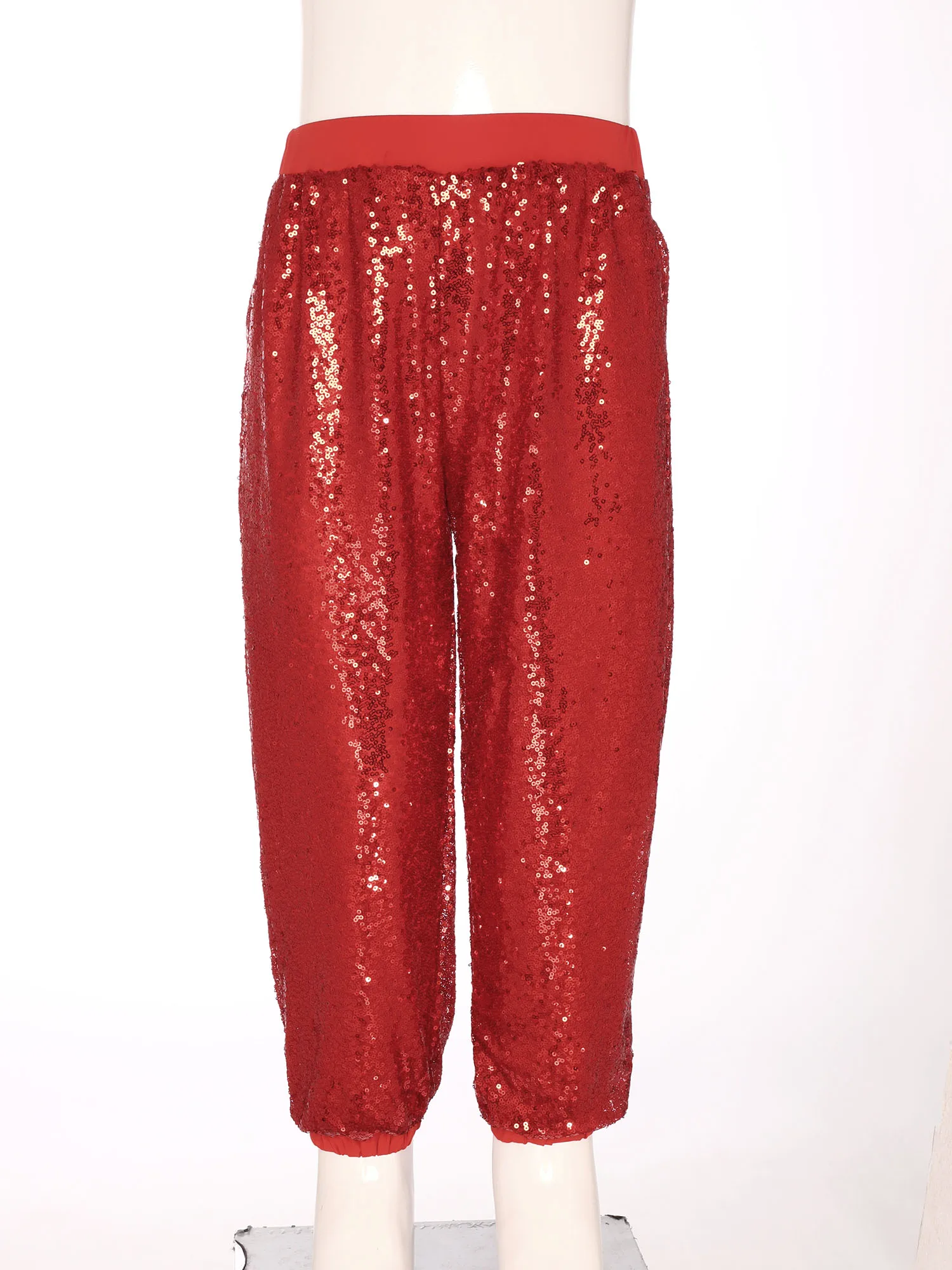Kids Girls Sequined Jazz Modern Dance Pants Street Hip-Hop Stage Performance Costumes Sparkly  Elastic Waistband Bloomers Pants