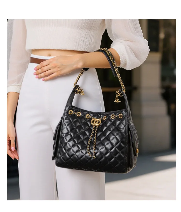 Beuteltasche mit Kordelzug für Herbst und Winter, verstellbare Tragetasche mit großem Fassungsvermögen, umwandelbare Unterarm- und Umhängetasche für den täglichen Weg zur Arbeit