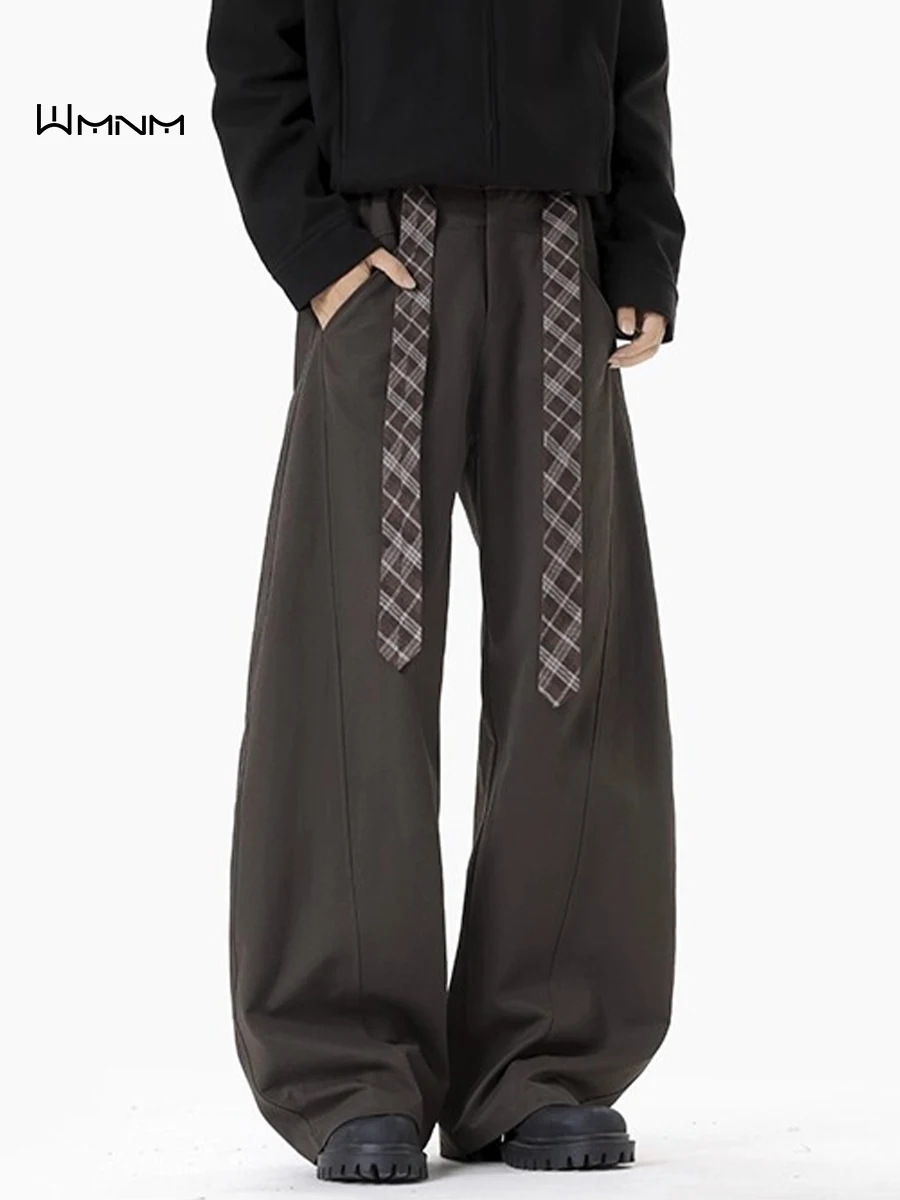 Men's Belted Trousers Autumn American Retro Draping CleanFit Straight Leg Wide Leg Pants Knife  Waist Design Casual Style