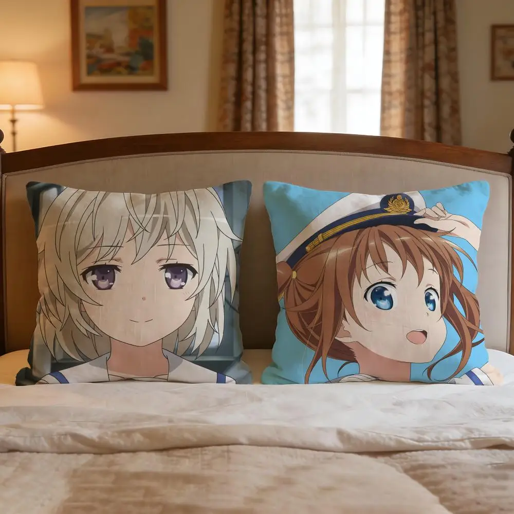 Anime High School Fleet Cushion Cover 4Pcs Decorative Covers Soft Cushion Case for Sofa Couch Decor 40x40 45x45 Pillowcases