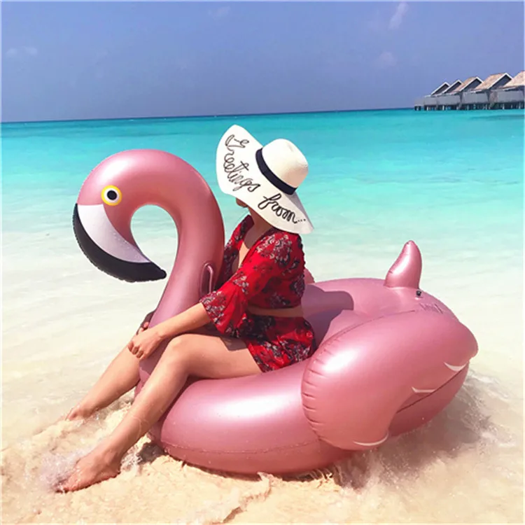 Neue Verdickt Rose Gold Flamingo Schwimm Ablauf auf Aufblasbare Spielzeug Rosa Flamingo Schwimm Reihe Schwimmen Ring Aufblasbare Spielzeug