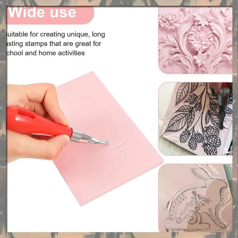 مجموعة أدوات نحت الطوابع المطاطية الجديدة A70U مكونة من 4 قطع مع أدوات القطع وبكرة براير للحرف اليدوية للطباعة #1