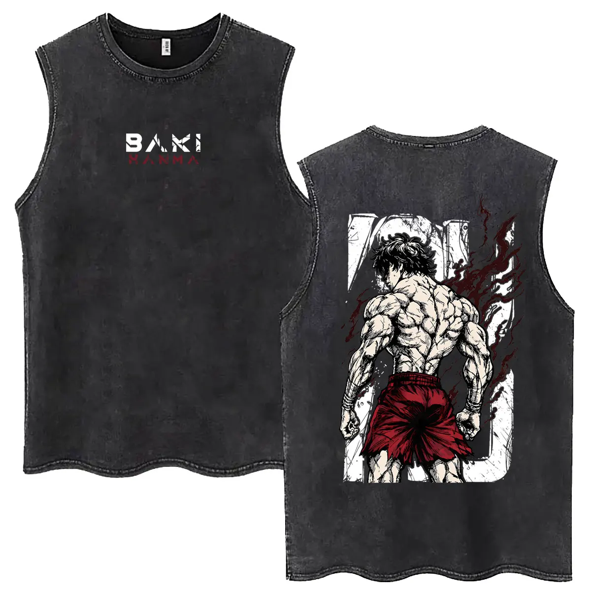 Anime Baki Hanma Vintage Washed Tank Tops Men Women Manga Oversized Sleeveless Vest T Shirts Men's Casual Retro Cotton T-shirts