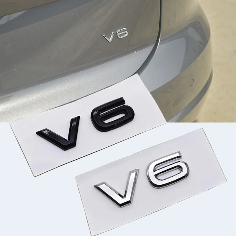 3D ABS Chrome Black Logo V6 Emblem Letters Car Sticker Rear Trunk Badge For Touareg Passat Amarok V6 Accessories