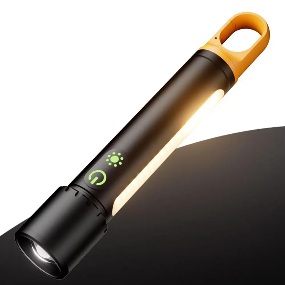 With Side Lamp Strong Light Flashlight Telescopic Zoom Portable Hook Outdoor Small Flashlight Long-range Rechargeable