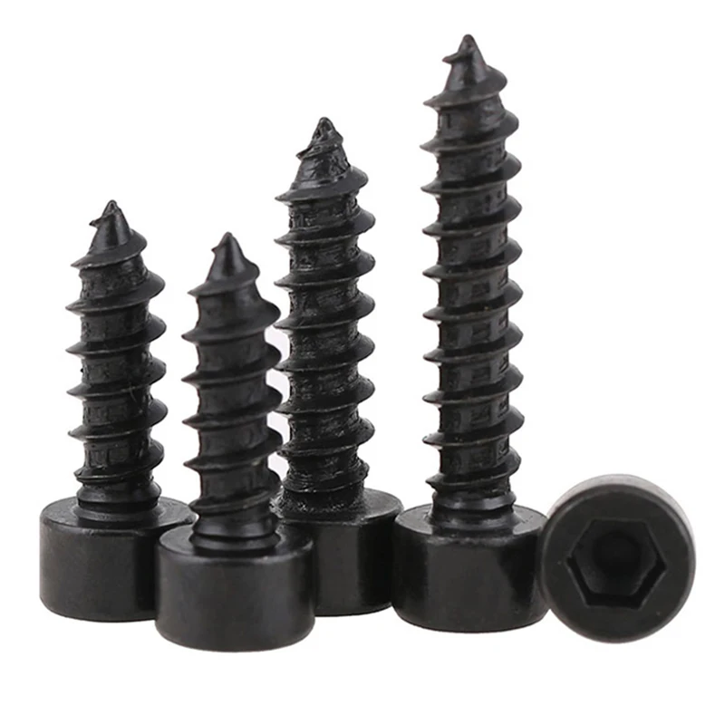 10/ 20/ 50pcs Black Carbon Steel Hexagon Socket Cap Head Self Tapping Model Screws M1.7 M2 M2.2 M2.3 M2.5 M2.6 M3 M3.5 M4 M5