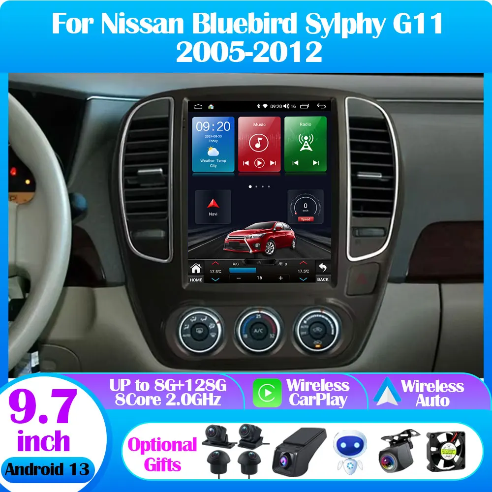 For Nissan Bluebird Sylphy G11 2005-2012 9.7 inch 7862S Android 13 Car Radio Tesla Style Multimedia CarPlay Auto GPS Navi Stereo