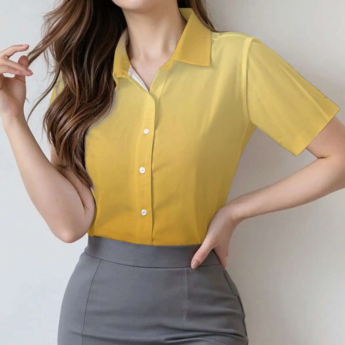 

Summer women's short-sleeve shirt, single-breasted, solid color gradient,bright colors,for cultural activities, workplace casual