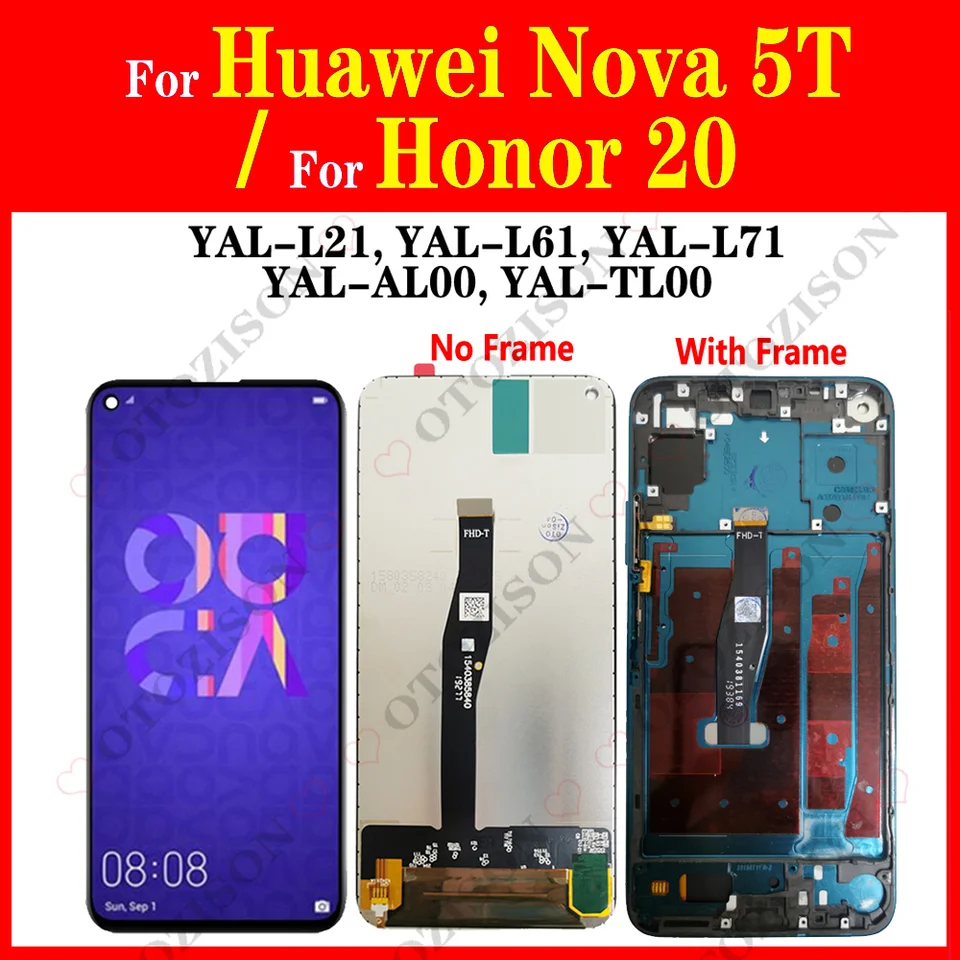 6.26'' For Honor 20 LCD With Frame for Huawei Nova 5T LCD Screen