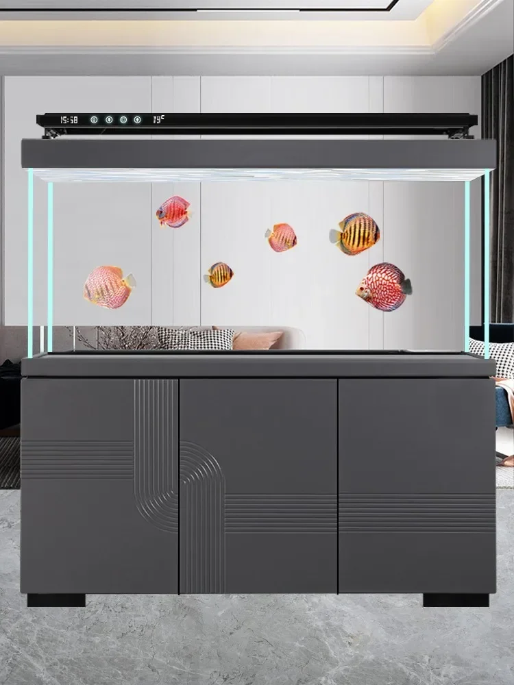 Large Freestanding Aquarium With Ultra Clear Glass And Bottom Filter, Modern Landscape Design For Living Room Porch Divider