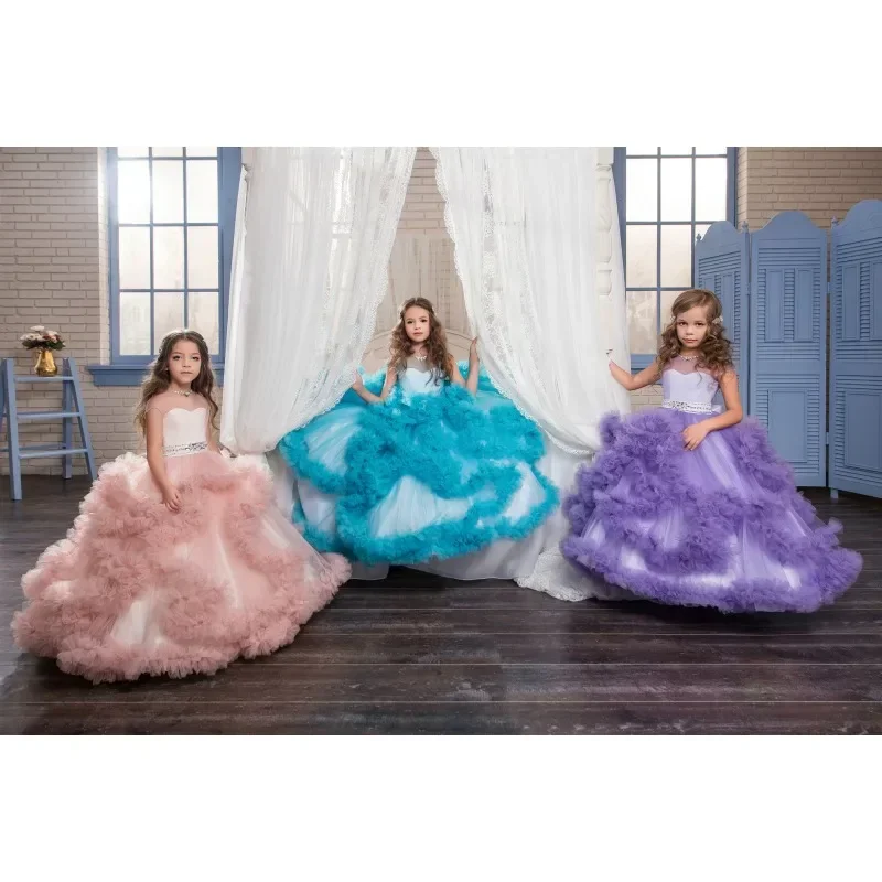 Flower Girl Dress Princess New Long Dress Girls' Puffy Summer Piano Show Performance Wedding Party Events Party Dresses