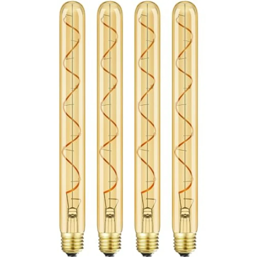 

Vintage LED Spiral Filament Bulb T10, 11.8inch Long Tubular Dimmable Edison Light Bulbs, E26 Medium Base, Amber Glass, Warm Whi