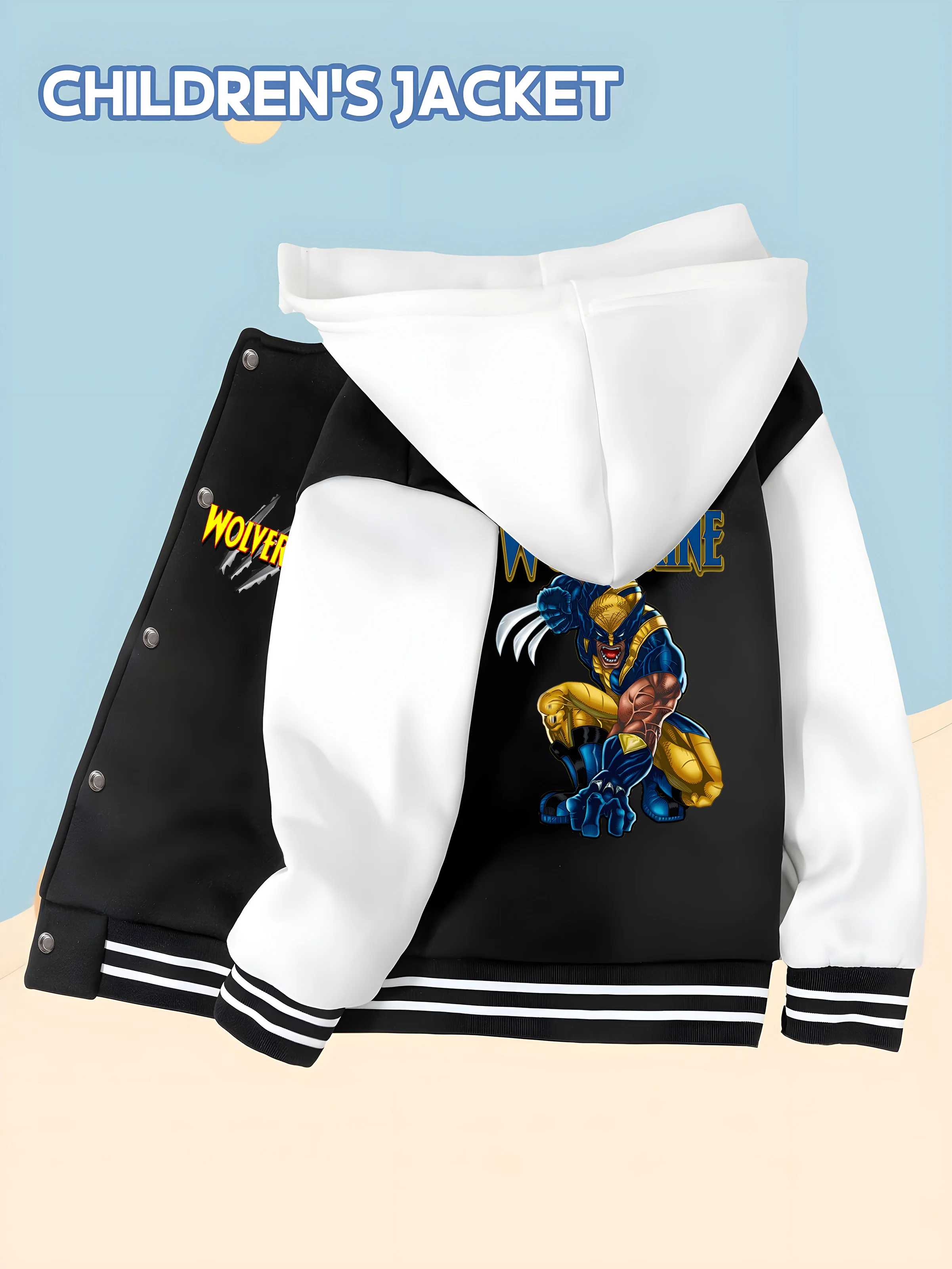 

MINISO Marvel Boys Baseball Jacket - Wolverine classic battle pose soft fabric, daily wear, trendy