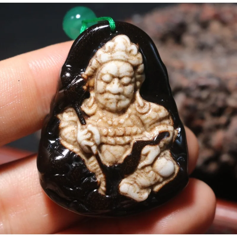 

Energy Tibetan Old Agate Scuptural Yellow Fortune God God of Wealth S Hook dZi Pendant $$$