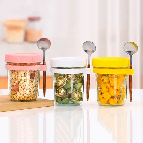 뚜껑이 달린 휴대용 오트밀 컵, 숟가락 달린 아침 식사 컵, 투명 우유 유리, 눈금 머그잔, 2024 신제품