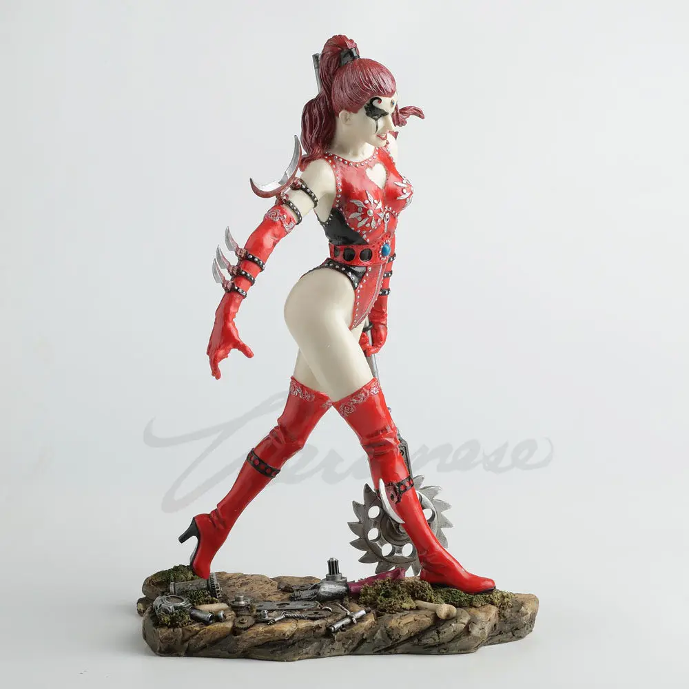 Red Warrior Girl Statue Resin Fantasy Female Fighter Figurine Steampunk Gear Weapon1 Hand Painted Home Decor Collectible Gift