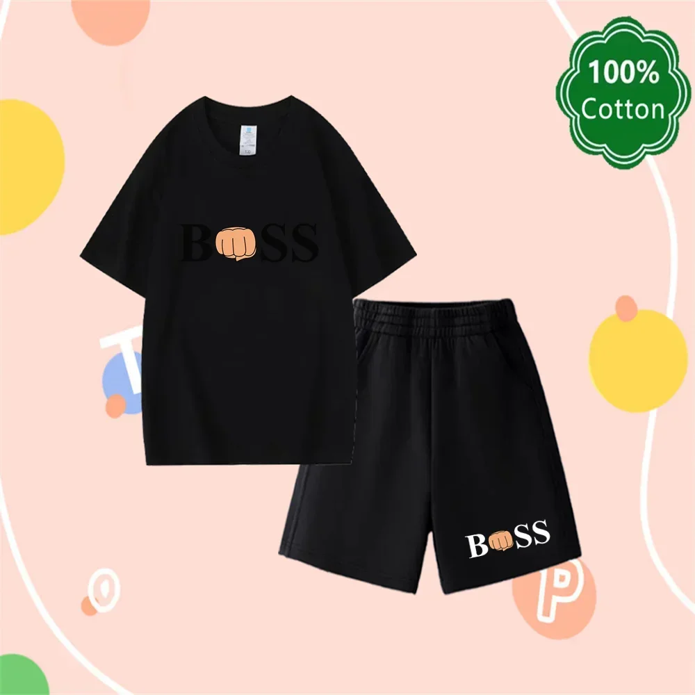 The New Fashionable Children's Classic Set, a Polyester Fiber Printed T-shirt and Casual Shorts Set, Is a Summer Gift That Boys
