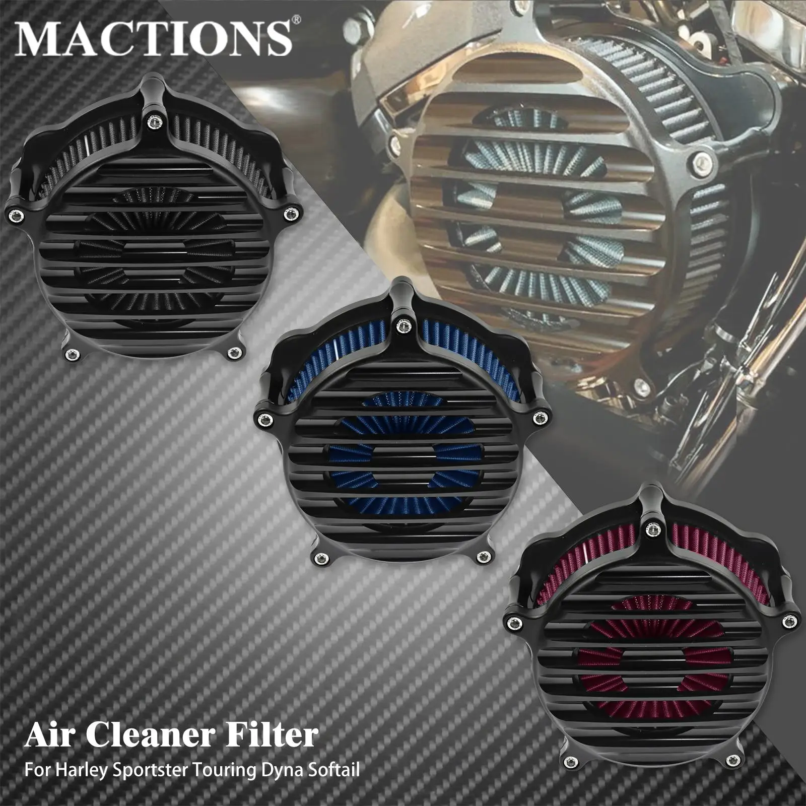 

Motorcycle CNC Air Filter Intake Cleaner For Harley Touring Road King Street Glide Sportster XL 1200 72 Dyna Softail Breakout FL