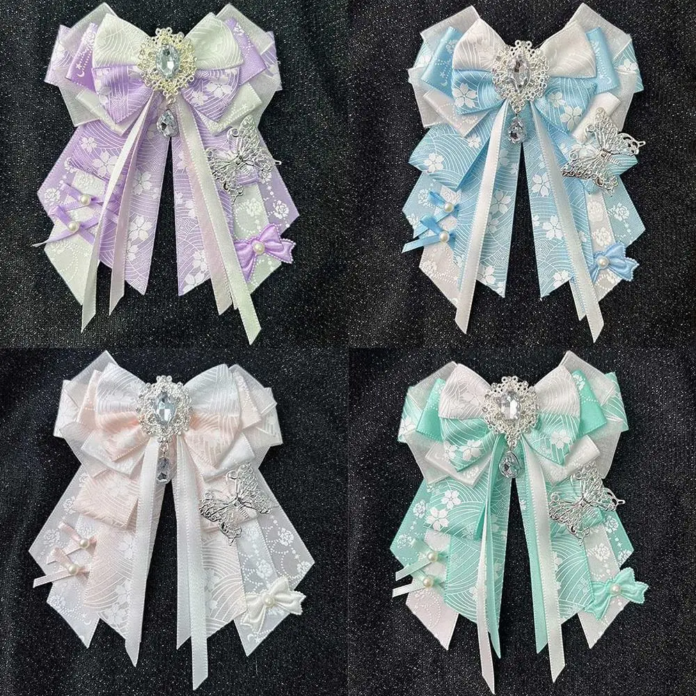 Double Layer Ribbon Itabag Decoration Handmade Jewelry Long Streamers Ribbon Bow Bag Pendant DIY Handmade with Pin