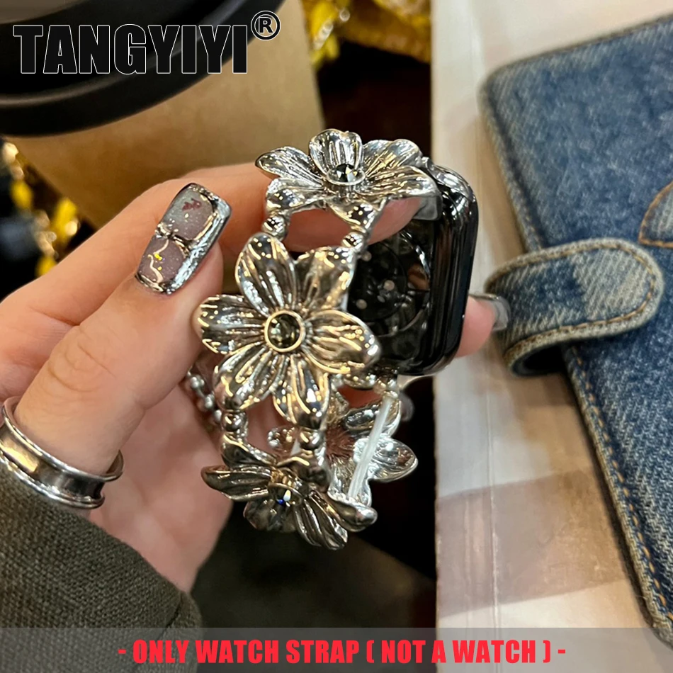 Luxury Vintage Flower Strap For Apple Watch Band S10 9 8 7 6 SE 5 4 3 38/40/41/42/44/45/46/49mm IWatch Ultra 2 Elastic Bracelet