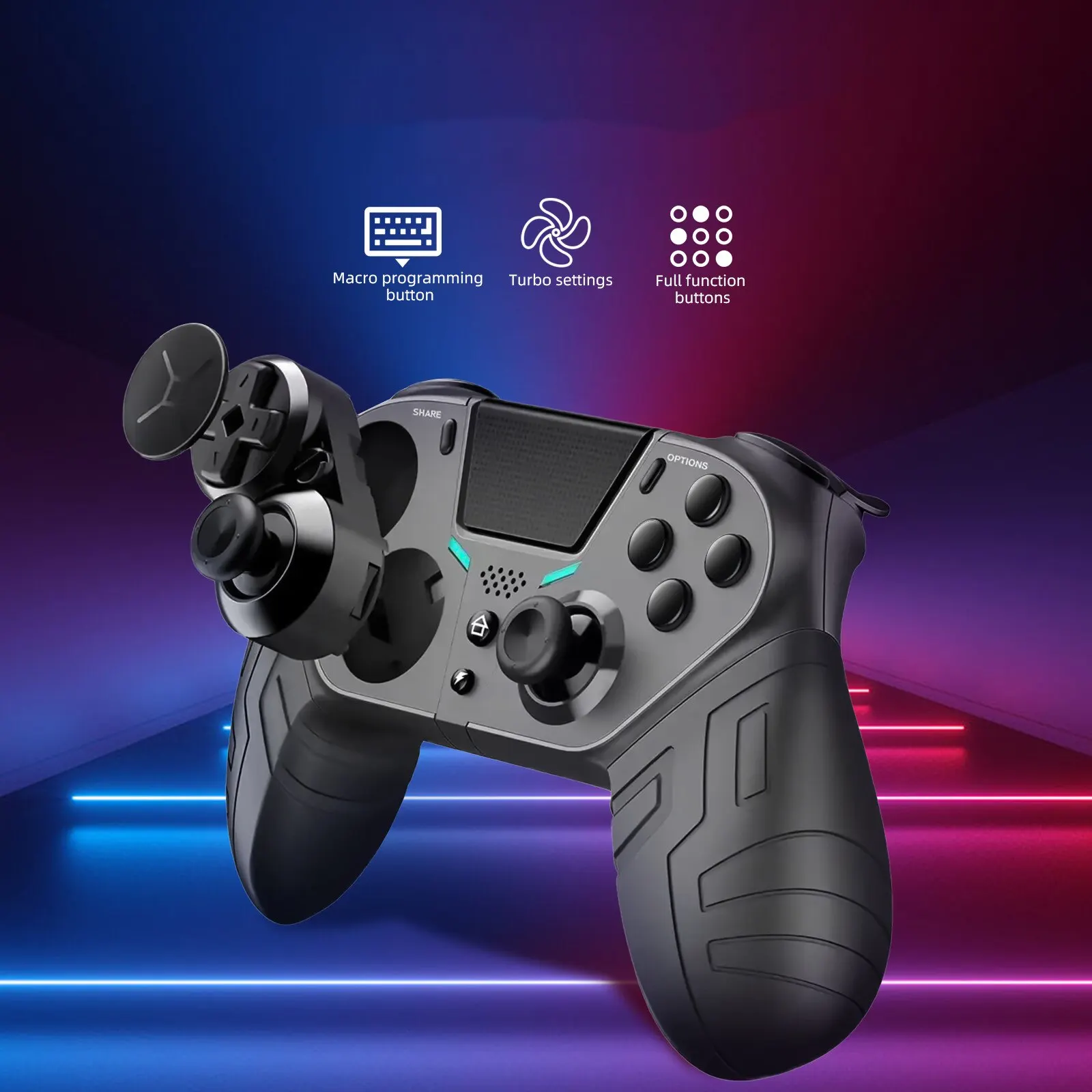 Mando inalámbrico para PS4, Gamepad Bluetooth de doble vibración, función Turbo programable para consola PS4 Android IOS PC Joystick