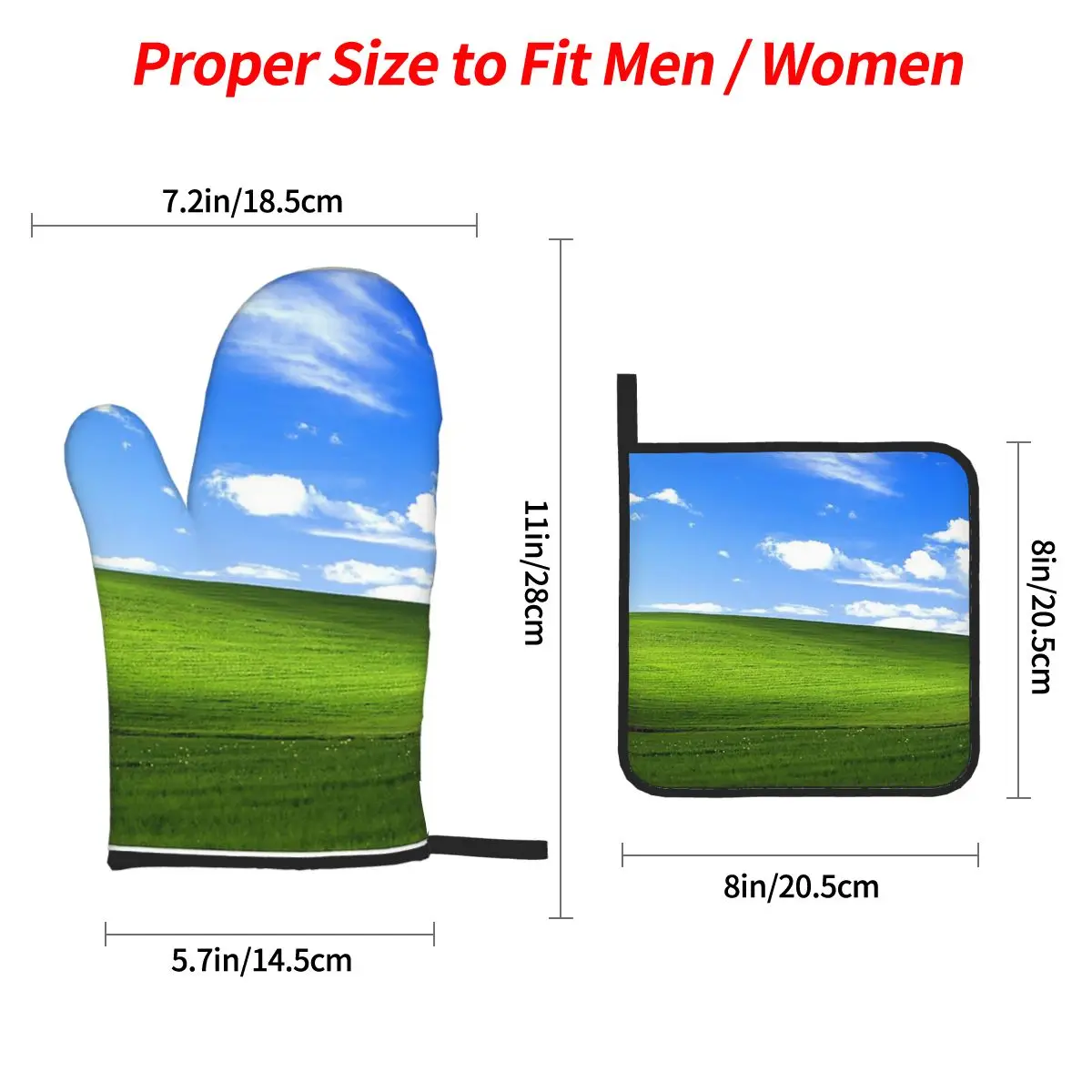 Windows XP Wallpaper Oven Mitts and Pot Holder Sets of 4 for Baking Kitchen Cooking Grilling Resistant Non-Slip Gloves