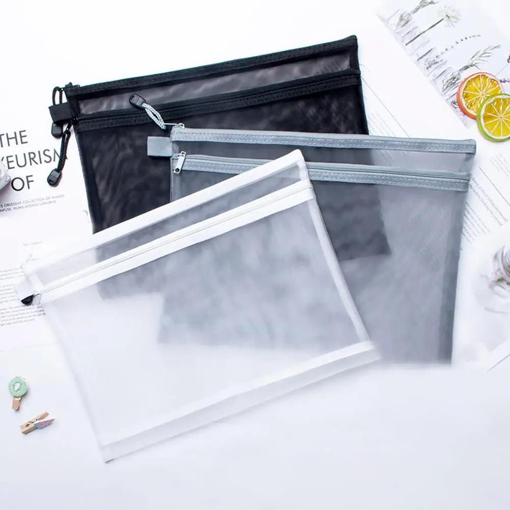 File Pouch Large Capacity Transparent Document Storage Bag with Zipper Closure Lanyard for Office Supplies Portable File Holder