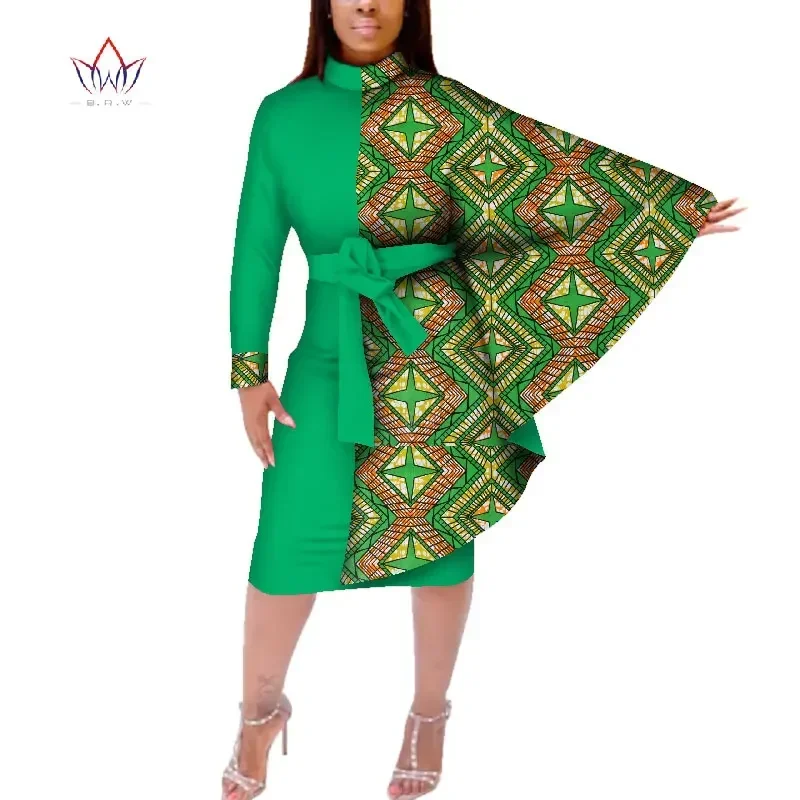 Fashion Autumn African Women Bat Sleeve Dress Traditional African Wax Print Dashiki Patchwork Dress for Women Vestidos WY385