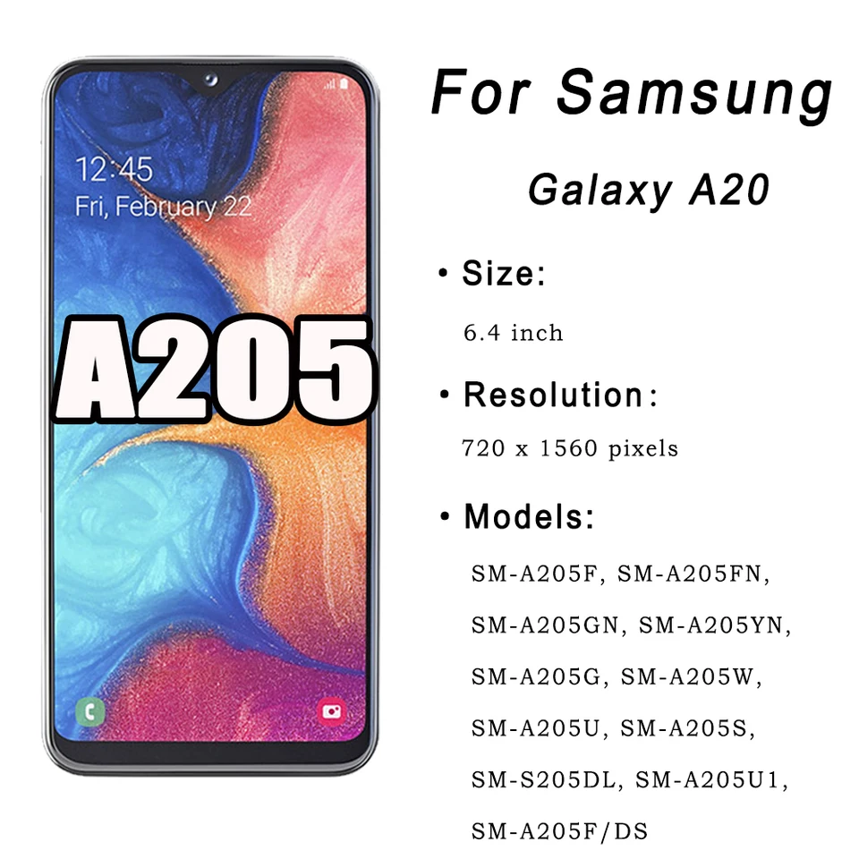 AMOLED para Samsung Galaxy A20 SM-A205F/DS, pantalla táctil y digitalizador para A205 A205F A205G A205W A205U A205FN 2