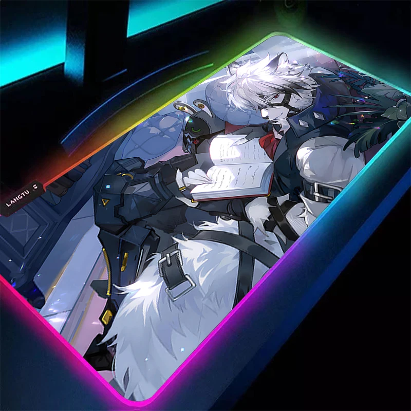 

RGB Mouse Pad Anime Gamer Computer Zenless Zone Zero Von Lycaon Mausepad Gaming Accessories LED Tablet Keyboard Pad HD Mousepad