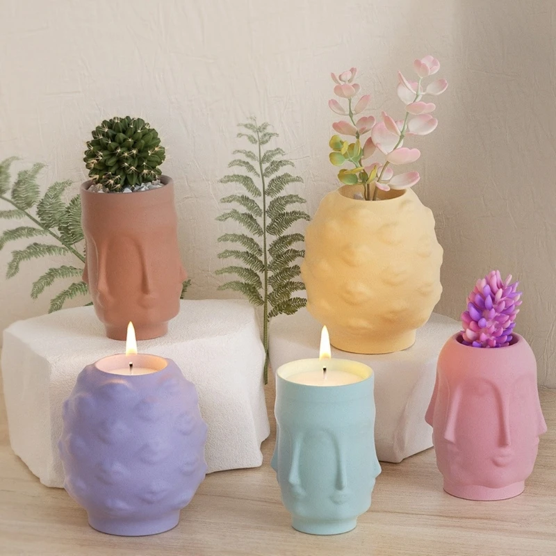 Succulent Flower Pots Mold 3D Polyhedral Face Pen Holder Silicone Mould Concrete Plasters Planter Mold Epoxy Resin Molds