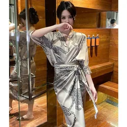 2024 Autumn New Ice Silk Nightgown Light Luxury French Home Wear High Quality Smooth Satin Pattern Jacquard Pajama Lady Robes