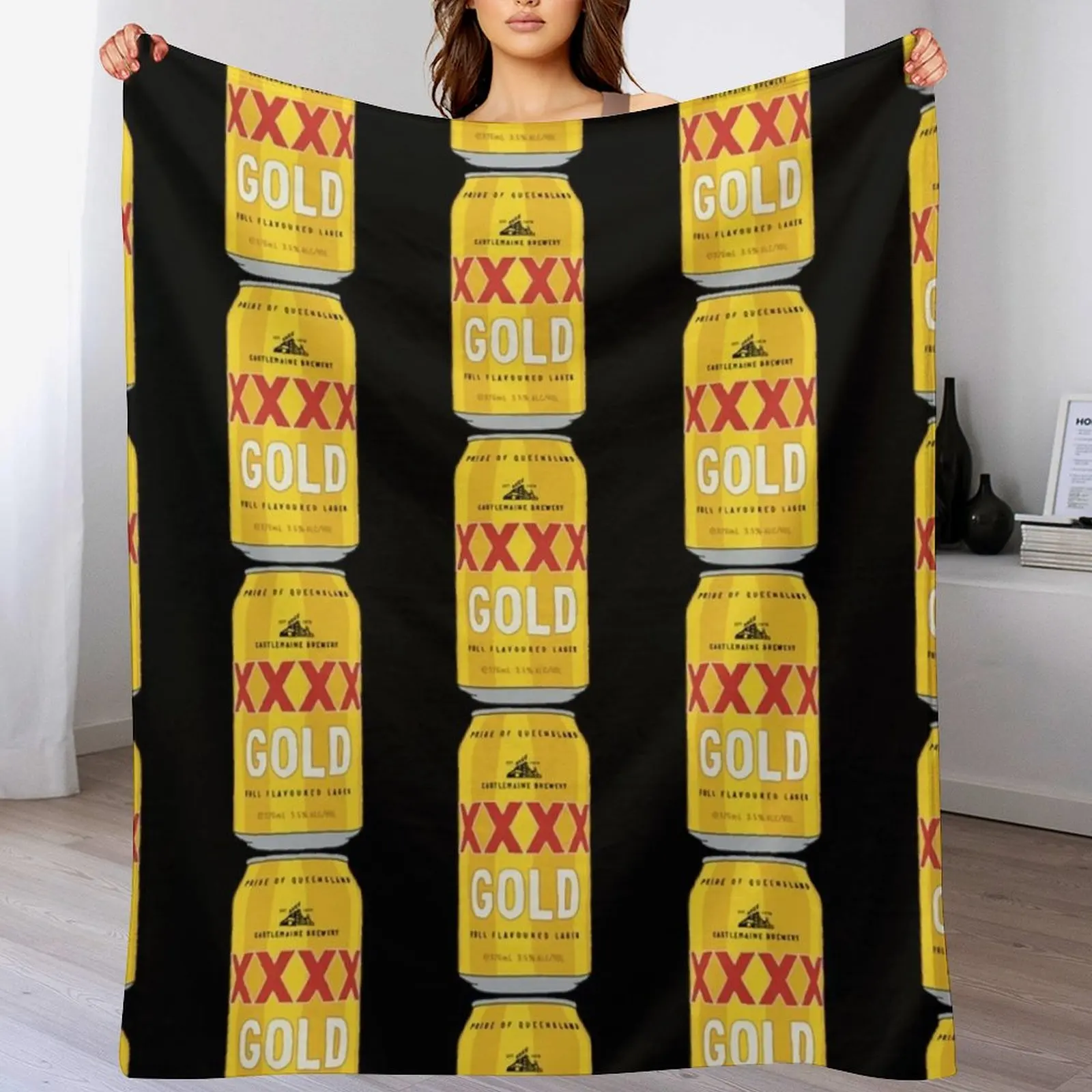 Hand-drawn XXXX Gold can Throw Blanket Personalized Gift Plaid Blankets