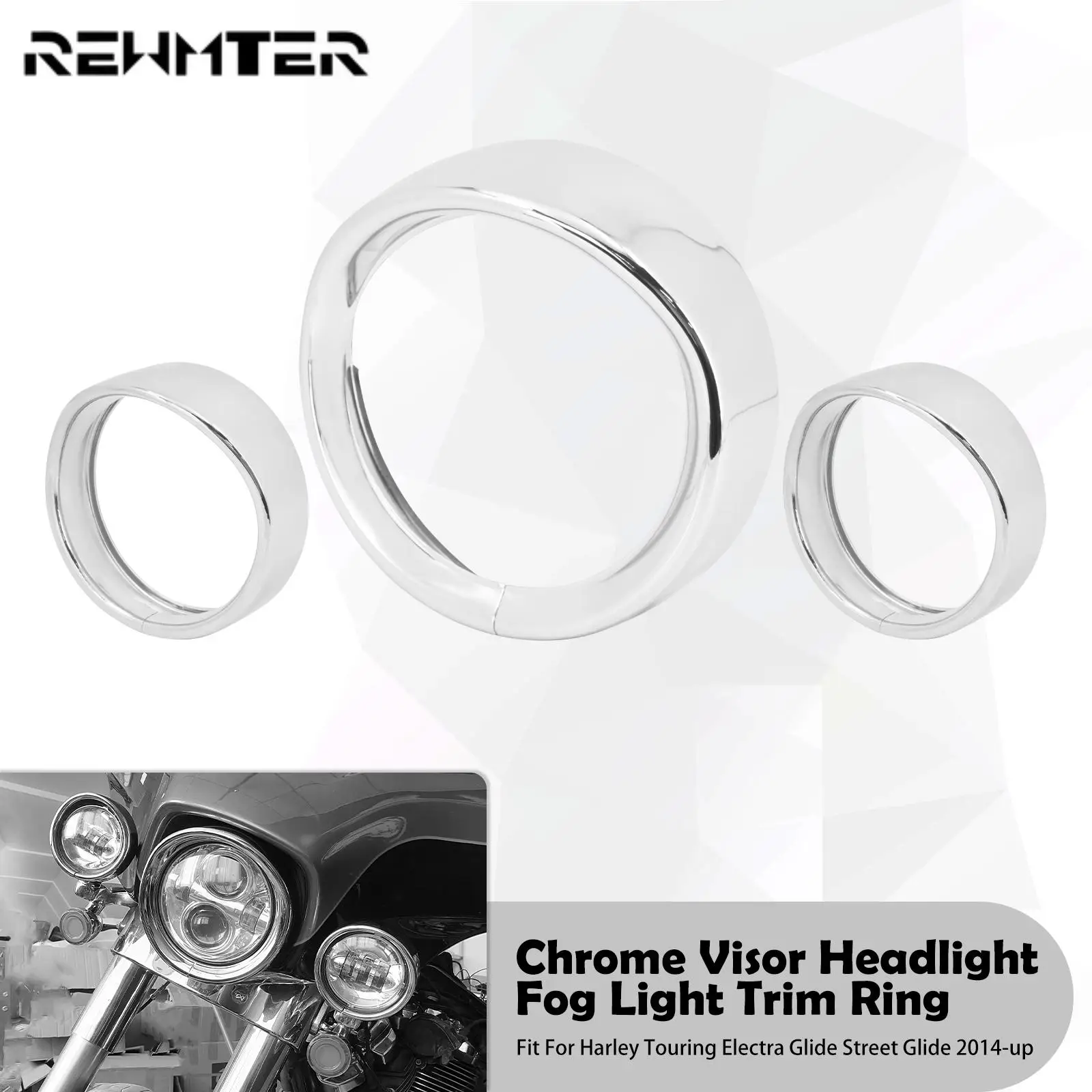 

Motorcycle 7'' Visor Headlight Trim Ring 4.5'' Fog Light Cover Chrome For Harley Touring Street Electra Glide Road King 2014-23