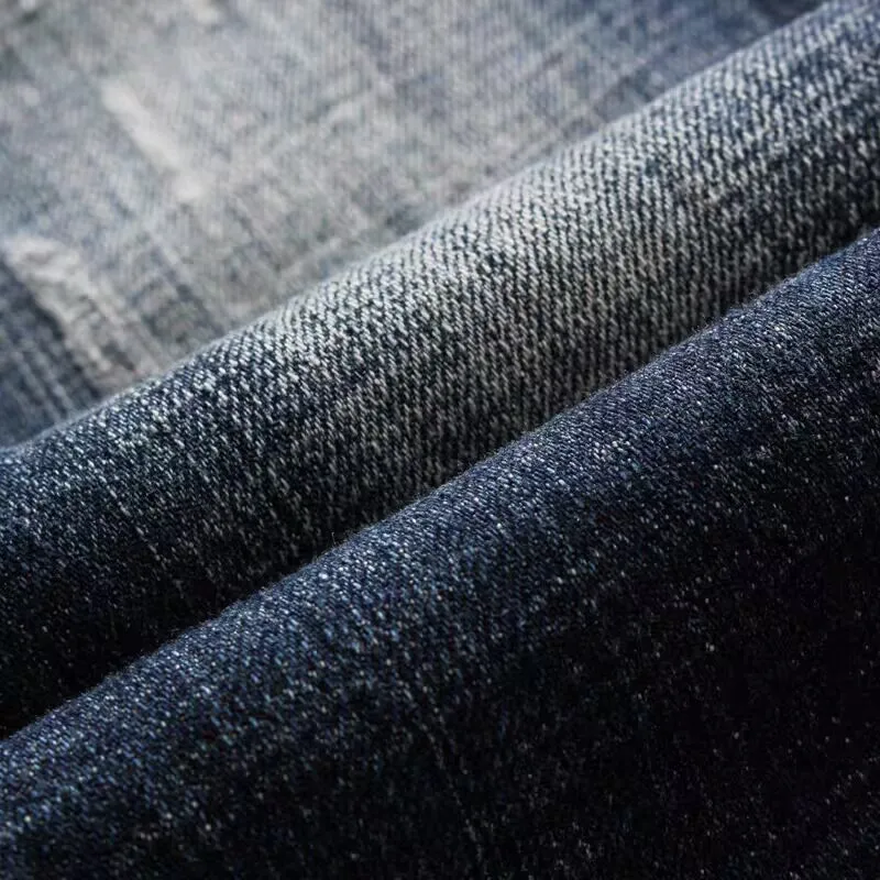 Newly Fashion Designer Men Jeans High Quality Retro Washed Blue Stretch Slim Fit Ripped Jeans Men Vintage Denim Pants Hombre