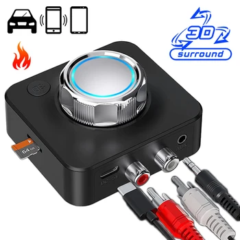 5.0 Bluetooth uyumlu ses alıcısı 3D Stereo müzik kablosuz adaptör TF kart RCA araç kiti için 3.5mm AUX Jack kablolu hoparlör