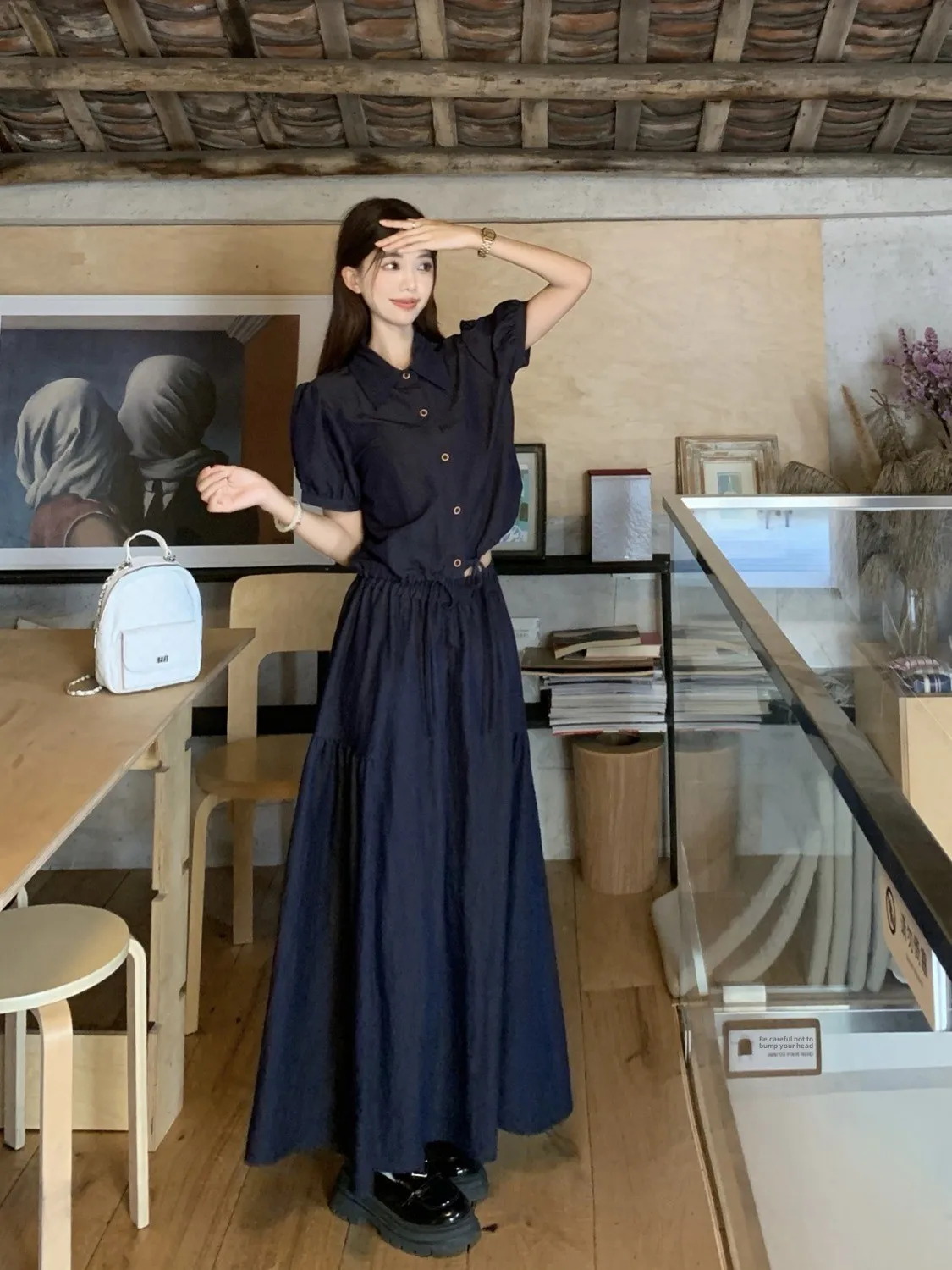 

Elegant plus Size Summer Outfit Women's Short Bubble Sleeve Top High Waist Half Skirt Two Piece Set Fashionable Commute Style