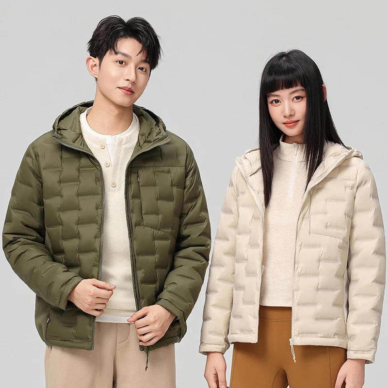 

Unisex Lightweight Hooded Down Jacket Windproof Outdoor Sports Solid Color Casual Versatile Warm Coat