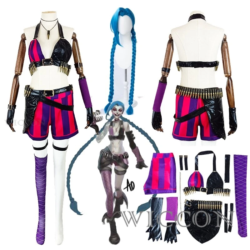 Anime LOL Arcane Jinx Powder Cosplay Costumes Wig Shorts Women Hairdecor Pow-Pow Anime Game Halloween Party Roleplay