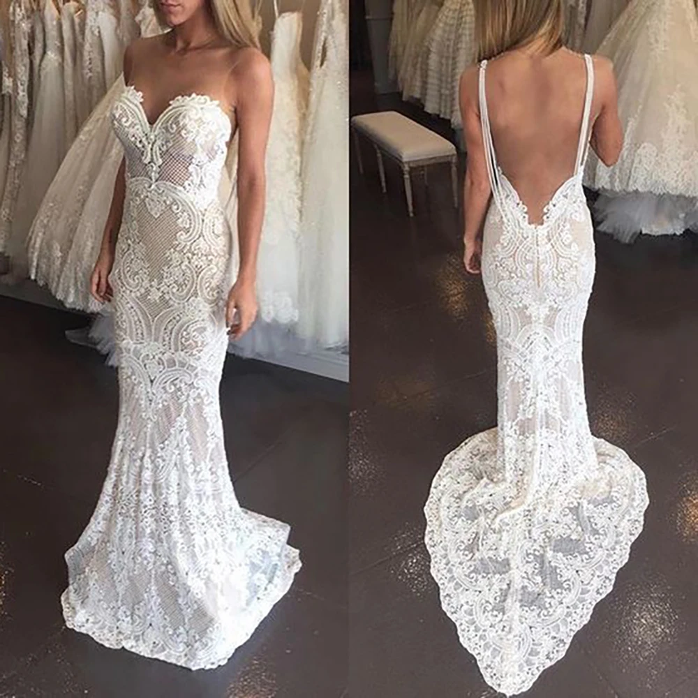 Sweetheart Mermaid Cutout Lace Wedding Gown with Pearls Tassel Customized Illusion Exquisite Luxe Modern Open Back Bridal Dress