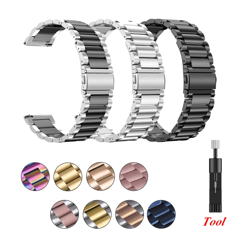 

Металлический ремешок Pop 22 мм, 20 мм, 18 мм для Samsung Galaxy Watch 46 мм/3/Gear S3/Huawei Watch GT 2/3 Pro, ремешок из нержавеющей стали для Amazfit