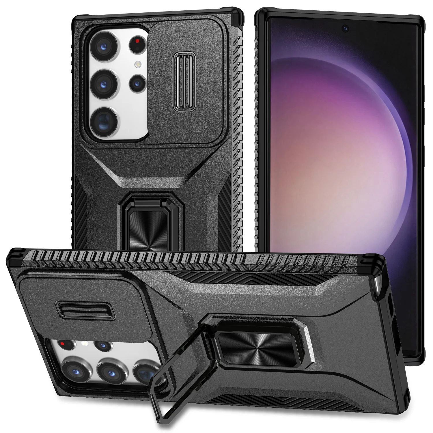 

Military Grade Ring Holder Case For Samsung S24/24 Plus/24 Ultra/24FE/S25plus/S25U /S25 edge Heavy Duty Camera Lens Slide Cover